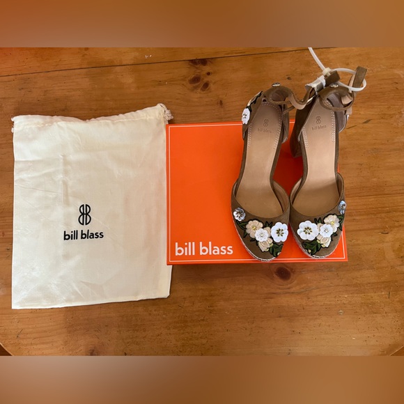 Bill Blass Anthropologie Emma Embellished Platform Heels Ankle Strap Size 8.5 - Picture 2 of 6